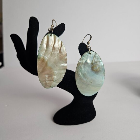 Natural Abalone Shell Earrings - Dangle – Iridescent Coastal Boho Style - Picture 4 of 11